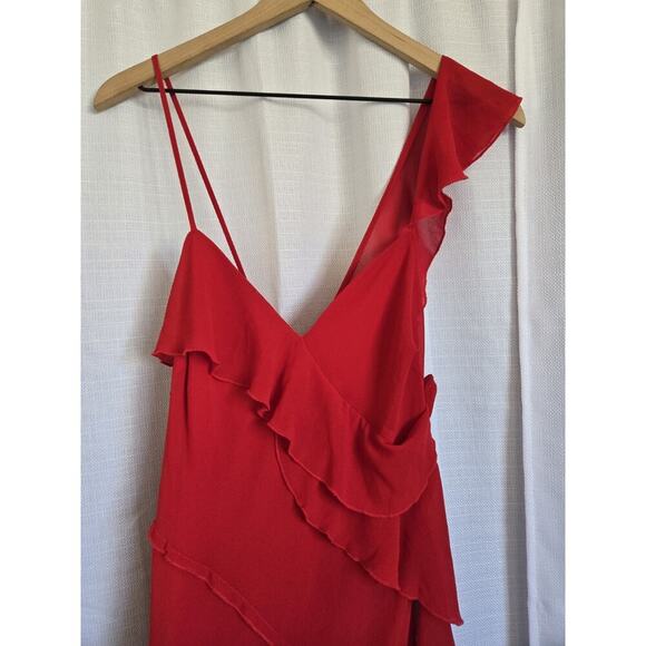 Davids Bridal Womens Size 11 Red Ruffle Chiffon Gown Bold Romantic Feminine Gala - Picture 3 of 9